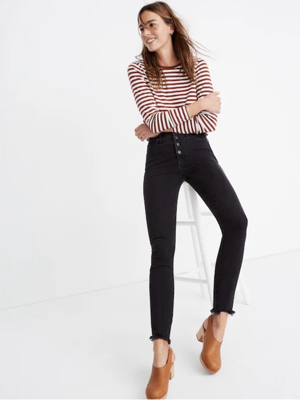Madewell Petite High Rise Skinny Jeans with Buttons Closure